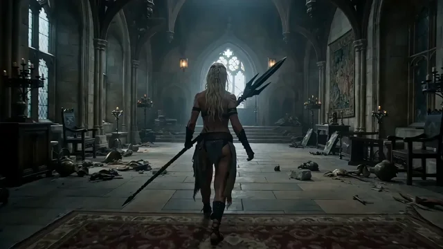 Female Warrior in Gothic Cathedral — AI video generated with Seedance 2.0