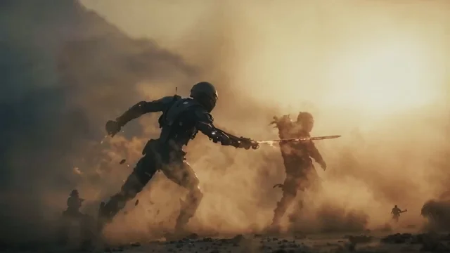 Sci-Fi Desert Battle Explosion — AI video generated with Seedance 2.0